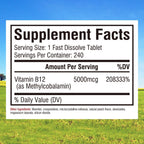 Innate Vitality Vitamina B12 5000mcg Sublingual Metilcobalamina Vegano - 240 Comprimidos Sabor Melocotón