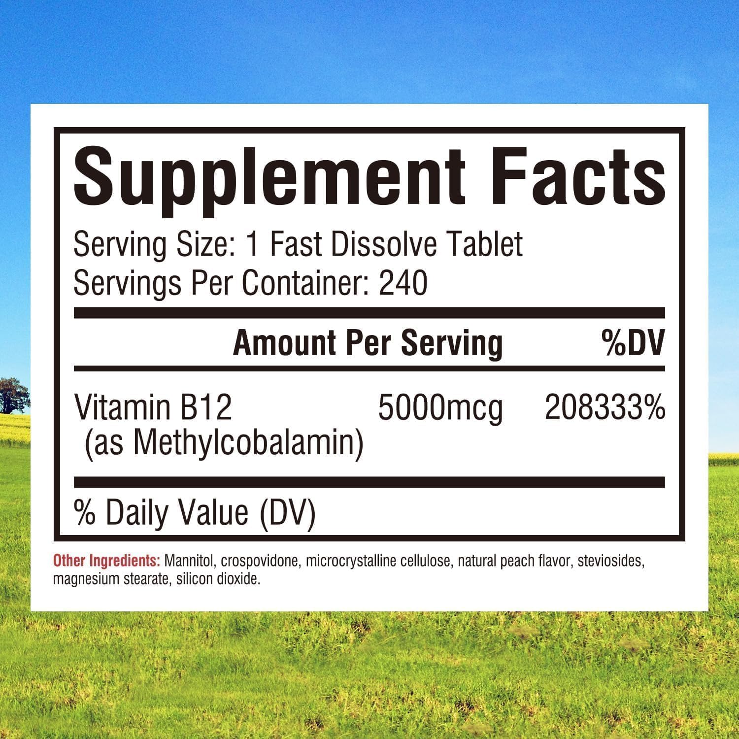Innate Vitality Vitamina B12 5000mcg Sublingual Metilcobalamina Vegano - 240 Comprimidos Sabor Melocotón
