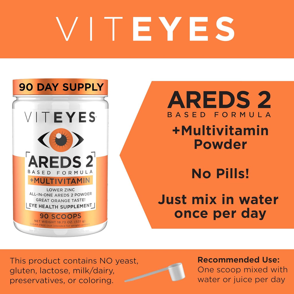 Viteyes AREDS 2 Powder + Complete Multivitamin - Macular Protection - Natural Orange Flavor - 90 Scoops