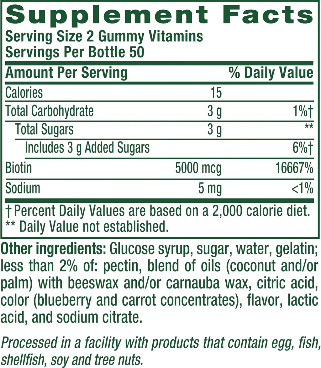 Vitafusion Biotina Extra Fuerte Gomitas, Sabor Arándano, 5000 mcg, 100 unidades