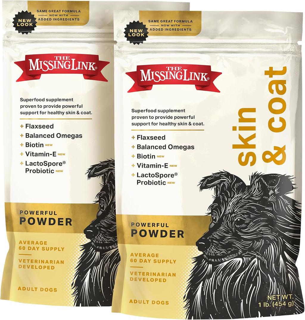 The Missing Link Skin & Coat + Probiotics - Bolsa de 1 lb (2 unidades) - Superalimento en polvo para perros que ayuda a mantener una piel sana y un pelaje brillante