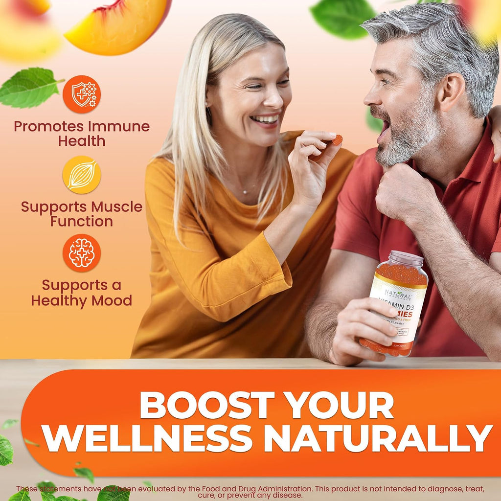 Vitamina D3 10000 UI y K2 MK-7 Gominolas - Sin Azúcar, Alta Absorción - 30 unidades