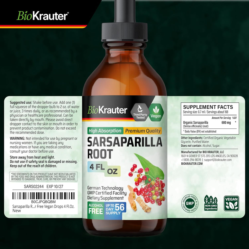 BIO KRAUTER® Extracto de Zarzaparrilla - Apoyo Hepático y Detox Natural 118 ml