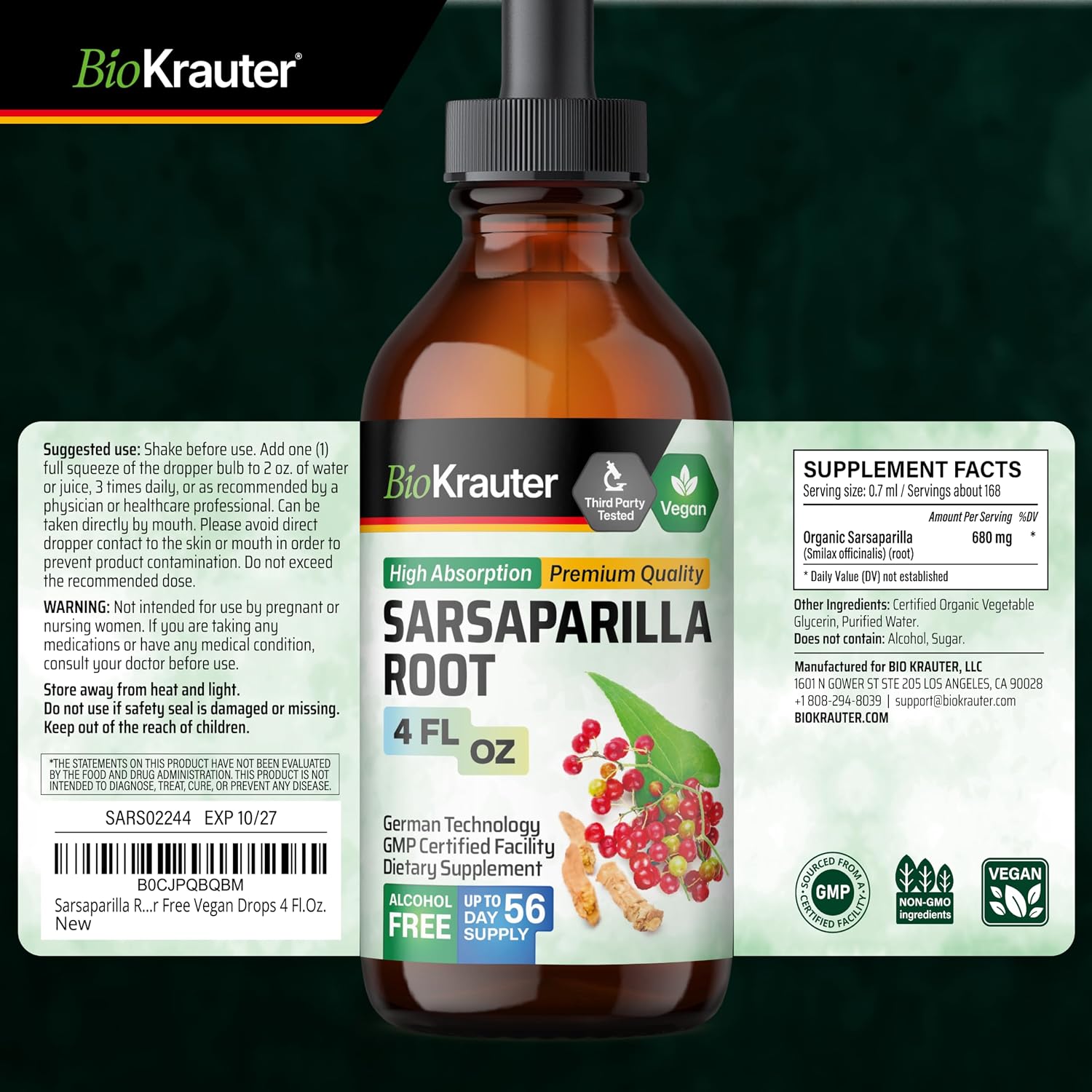 BIO KRAUTER® Extracto de Zarzaparrilla - Apoyo Hepático y Detox Natural 118 ml