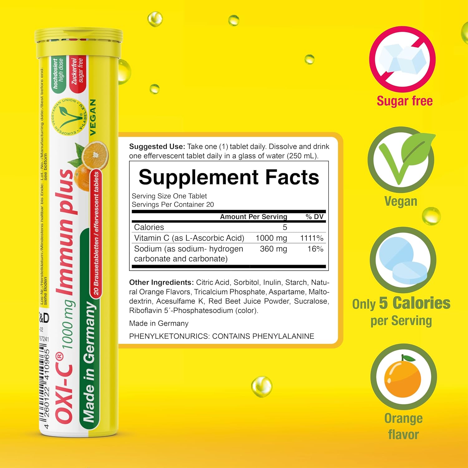 T&D Oxi C Vitamina C 1000 mg - 140 Comprimidos Efervescentes Sabor Naranja