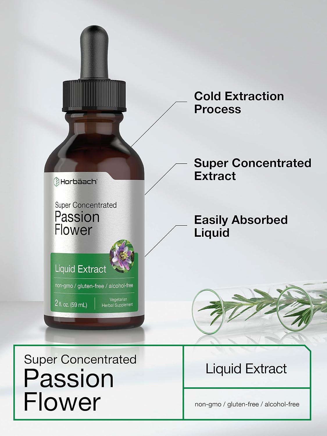 Horbäach Tintura de Pasiflora | 59 ml | Extracto Líquido Sin Alcohol