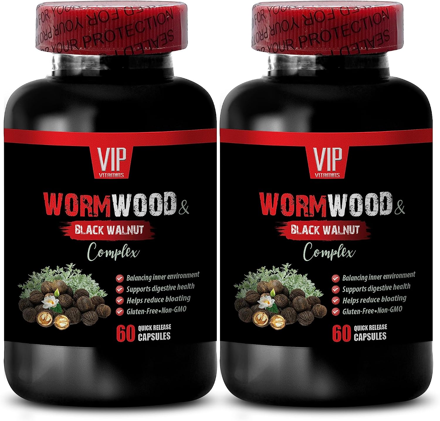 VIP Supplements Complejo de Black Walnut y Wormwood 1500 mg - 120 Cápsulas (2 Envases)