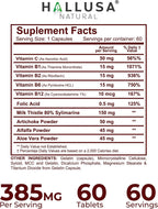 Hallusa Natural Suplemento para la Salud Hepática con Cardo Mariano, Complejo B y Alcachofa - 60 Comprimidos