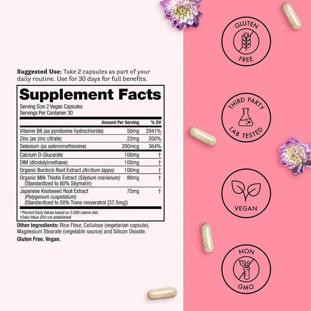 Winged Wellness Balanced Babe - Suplemento de equilibrio hormonal para mujeres con DIM y cardo mariano - 60 cápsulas