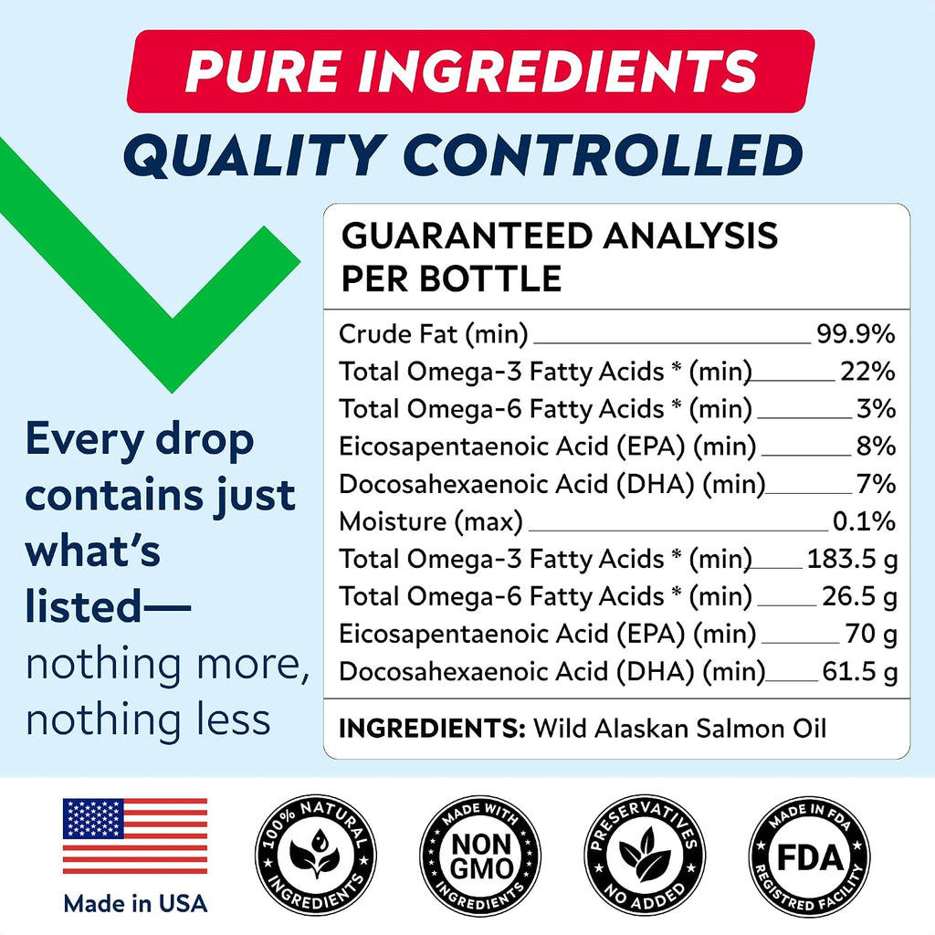 StrellaLab Aceite de Salmón para Perros y Gatos - 946 ml - Omega 3 EPA DHA - Apoyo para Piel y Articulaciones