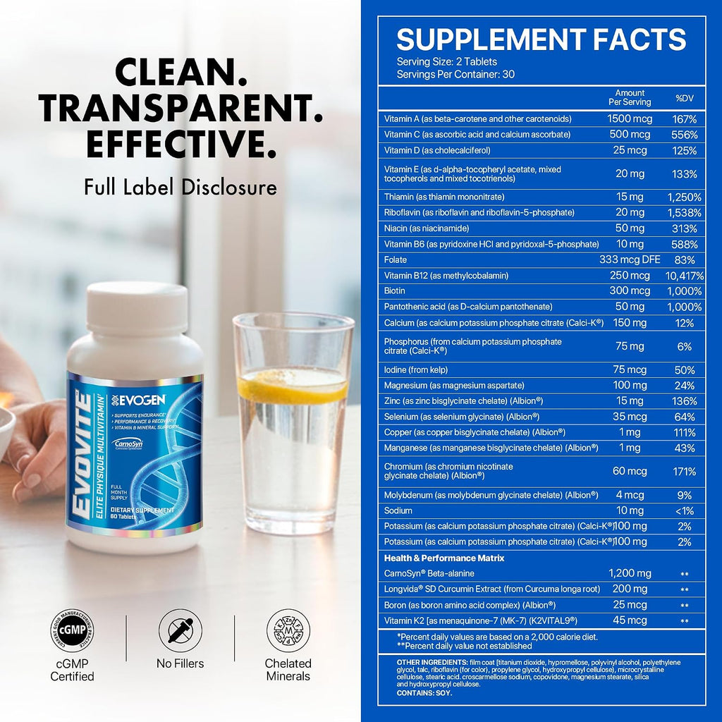 Evogen Evovite - Multivitamínico Avanzado para Hombres y Mujeres | Fórmula para Resistencia, Recuperación y Salud Articular | 30 Dosis