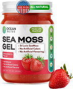Sea Moss Gel Silvestre con Fresa Orgánica | 92+ Vitaminas y Minerales | Vegano, Sin Gluten | Ocean Bliss - 473 ml