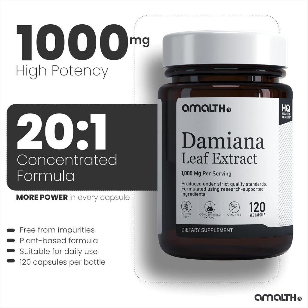 AMALTH Extracto de Hoja de Damiana 1000 mg - 120 Cápsulas Veganas