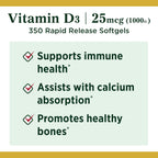 Nature's Bounty Vitamina D3 1000 IU, 350 Cápsulas Blandas