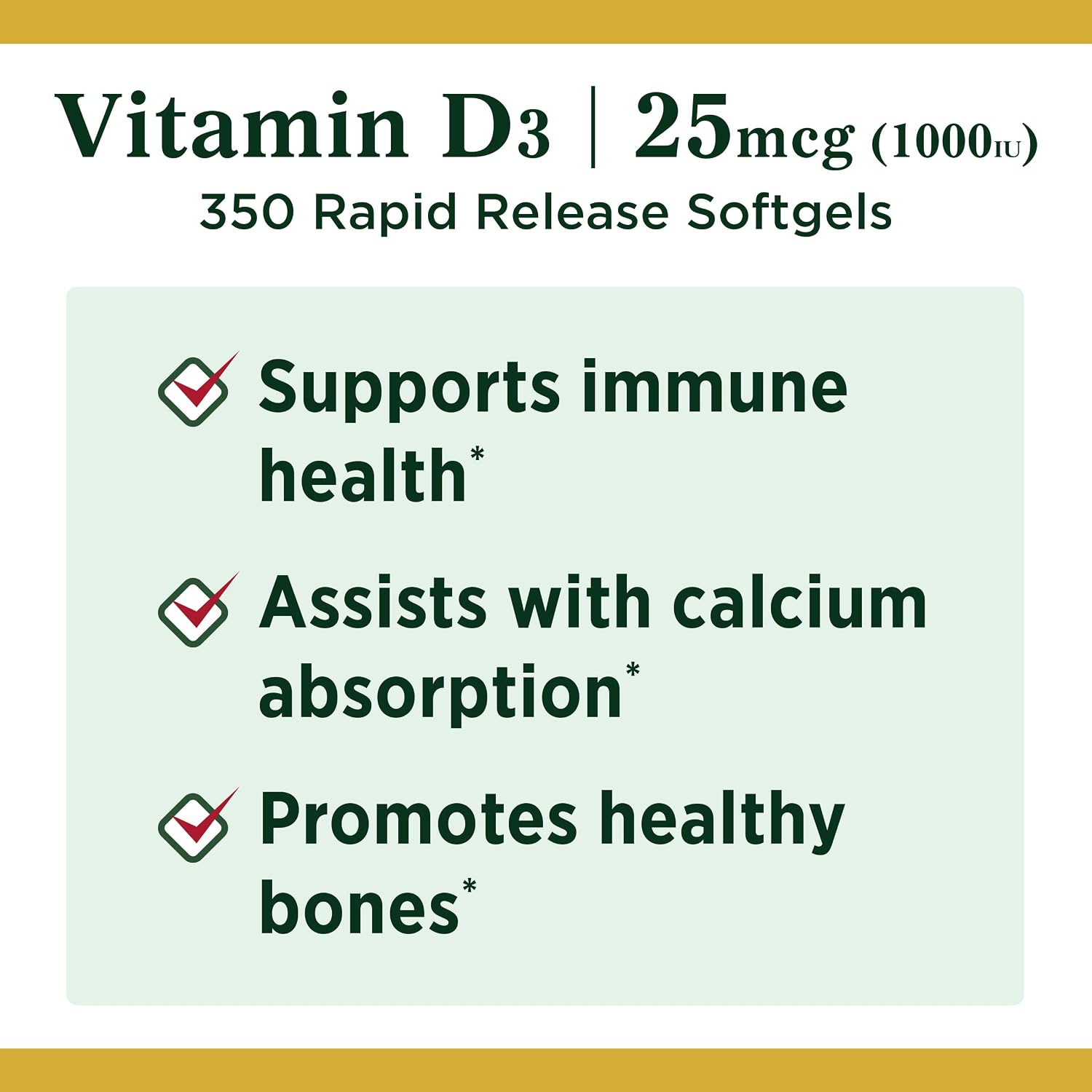 Nature's Bounty Vitamina D3 1000 IU, 350 Cápsulas Blandas