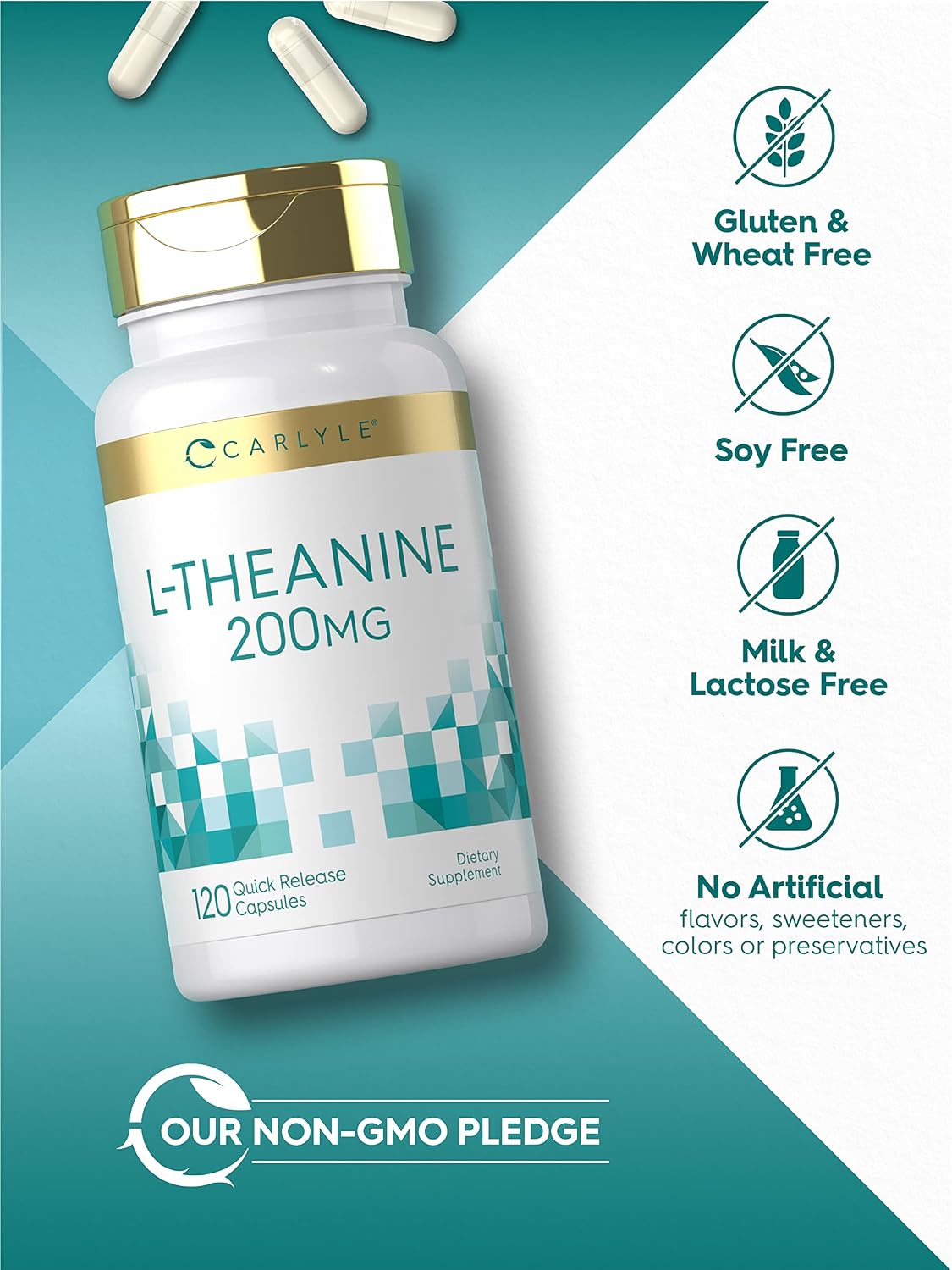 Carlyle L-Theanine 200mg | 120 Cápsulas | Sin OGM, Sin Gluten