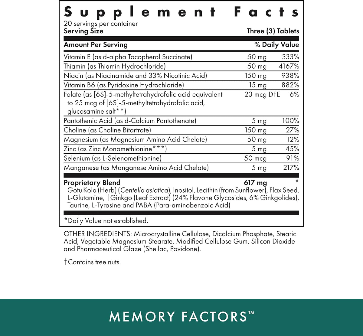 Memory Factors - 90 Comprimidos Vegetarianos – Niacina: contribuye al funcionamiento normal del sistema nervioso y – Image 2