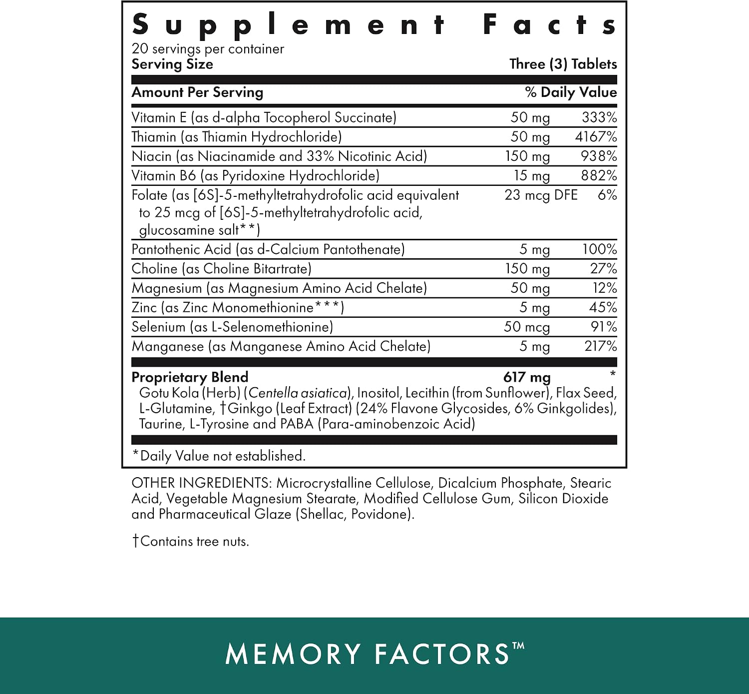 Memory Factors - 90 Comprimidos Vegetarianos