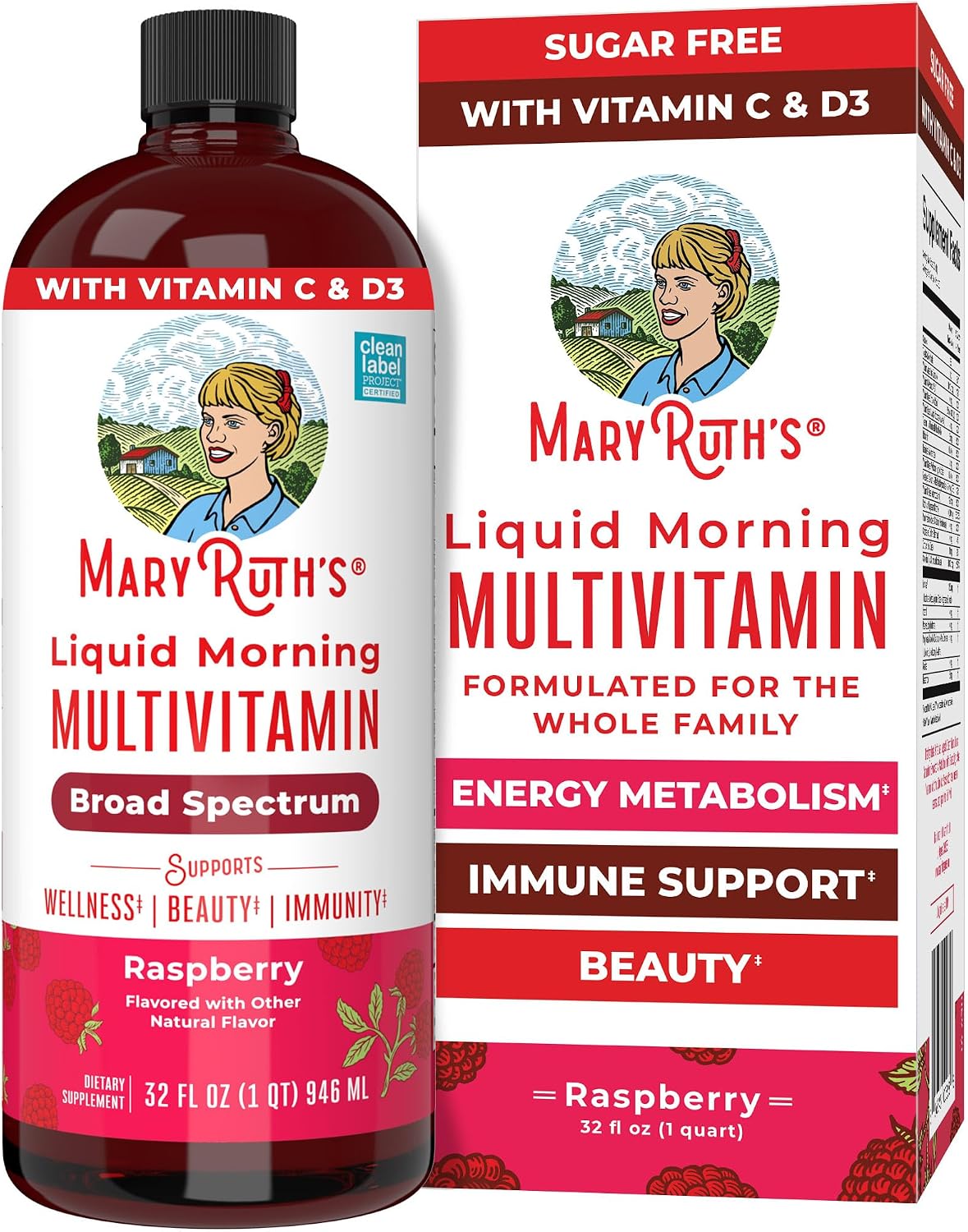 MaryRuth's Multivitamínico Líquido Matutino para Mujeres, Hombres y Niños - Vitaminas A, C, D, E, B6, B12, Biotina, Zinc - Vegano - Sin Gluten - 32 Porciones