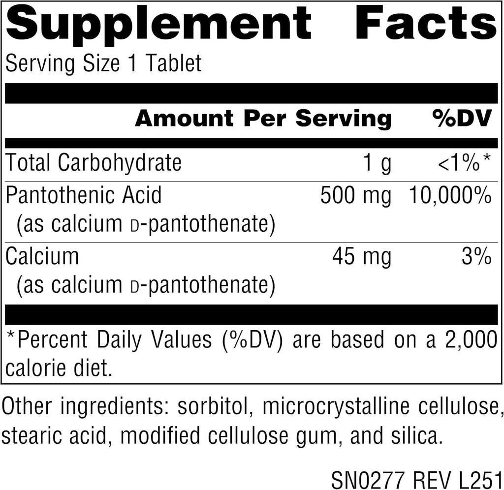 Source Naturals Ácido Pantoténico (Vitamina B5) - 500 mg - 100 Comprimidos