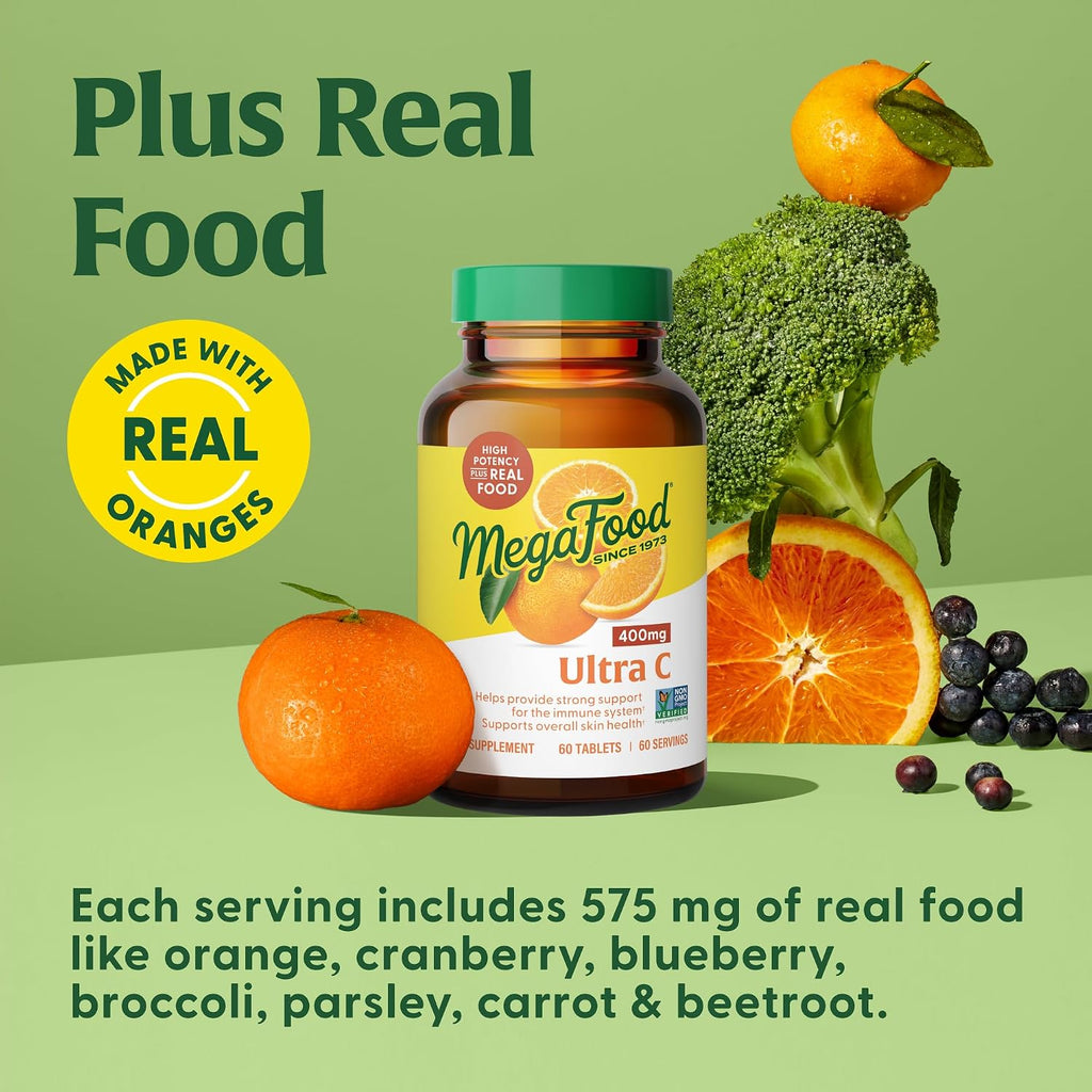 MegaFood Ultra C 400 mg - 90 Comprimidos - Suplemento de Vitamina C Vegano con Alimentos Reales