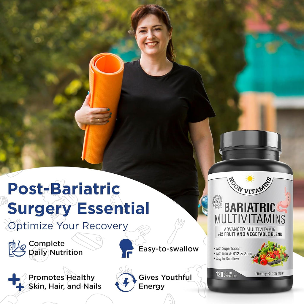 Multivitamínico Bariátrico con Hierro para Mujeres y Hombres - Mezcla de 42 Superfoods para Energía y Apoyo Inmunológico - Recuperación Postoperatoria, Cápsulas Líquidas Fáciles de Tragar, Halal, Hecho en EE.UU. (120 Cápsulas Líquidas)