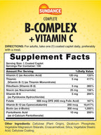 Sundance Complejo B Completo con Vitamina C | 100 Cápsulas | Fórmula de Vitaminas Esencial | Vegetariano, No OGM y Sin Gluten