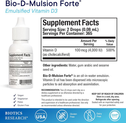 BIOTICS RESEARCH Bio-D-Mulsion Forte – Mantenimiento de los niveles normales de calcio en sangre – importante para – Image 2