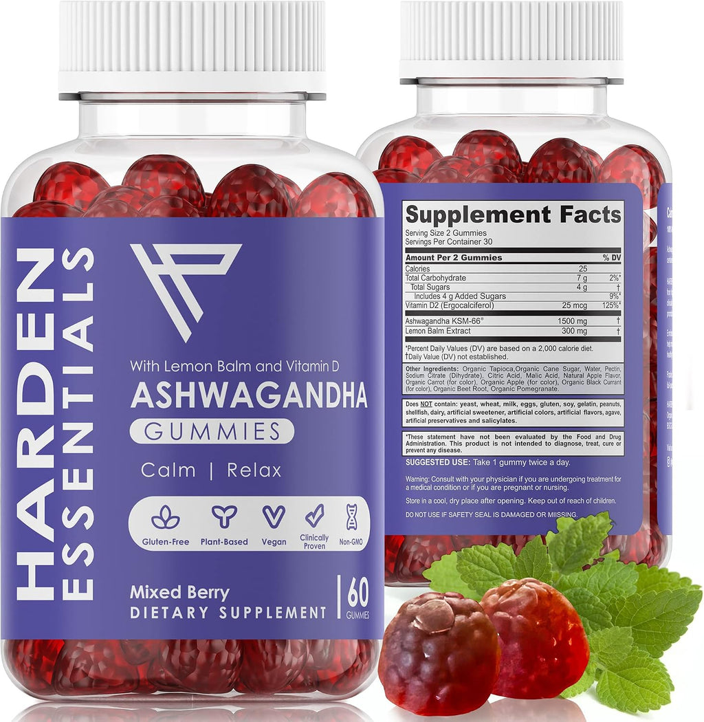 KSM-66 Ashwagandha Gominolas 1500mg por Dosis – Apoyo Contra el Estrés – con Melisa y Vitamina D – 60 Gominolas – Vegano