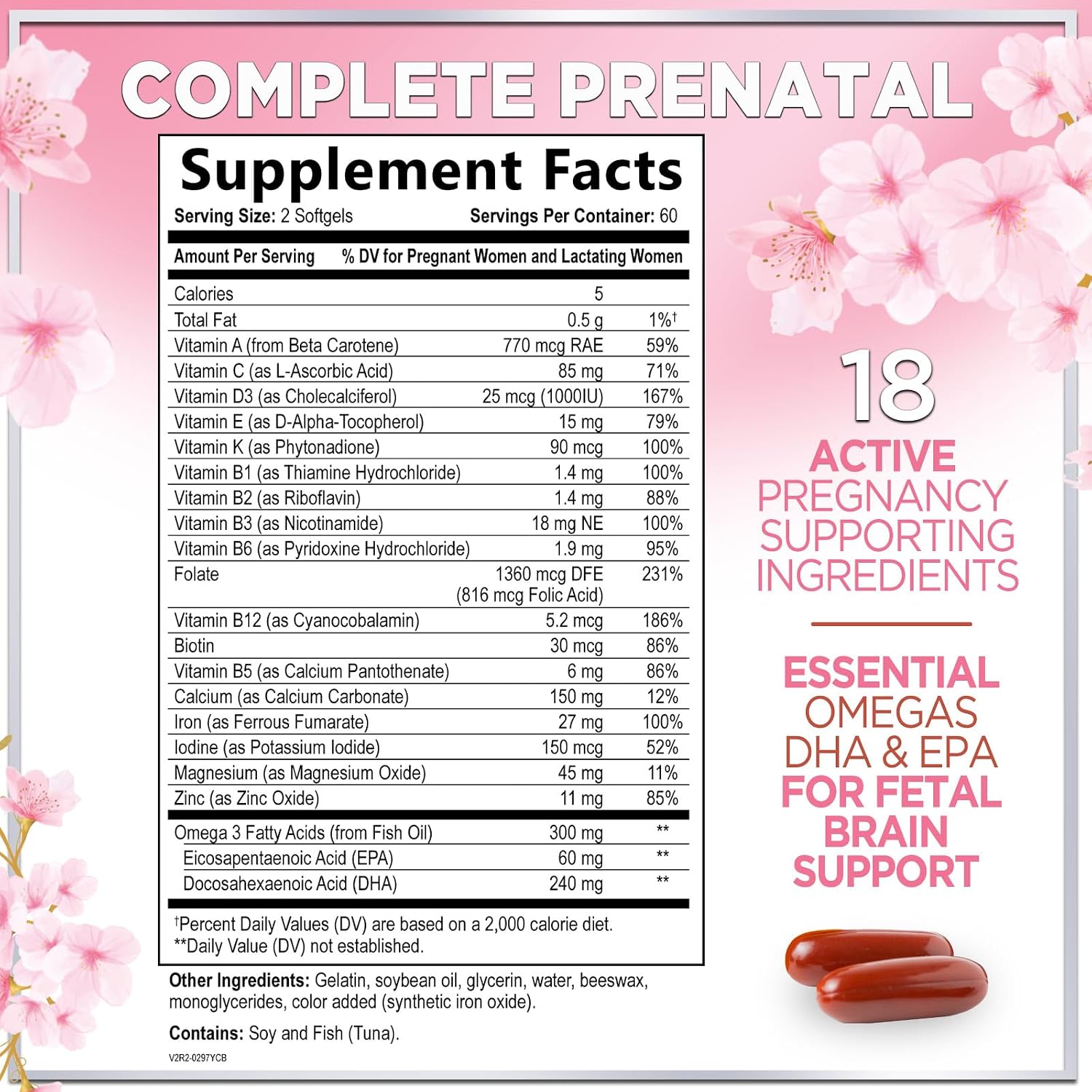 Hello Lovely! Vitaminas Prenatales con Ácido Fólico + Omega 3 DHA - 120 Cápsulas Blandas