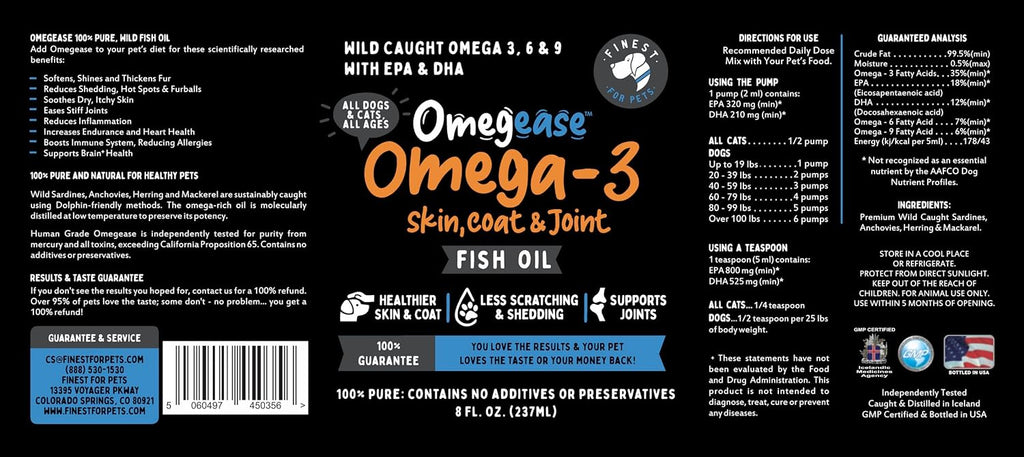 Aceite de Pescado Puro 100% para Perros y Gatos (1.545 mg de Omega 3 por Cucharadita) 237 ml