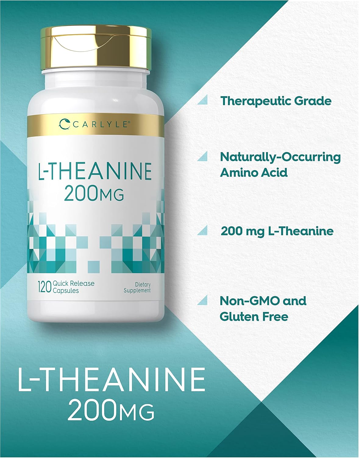 Carlyle L-Theanine 200mg | 120 Cápsulas | Sin OGM, Sin Gluten