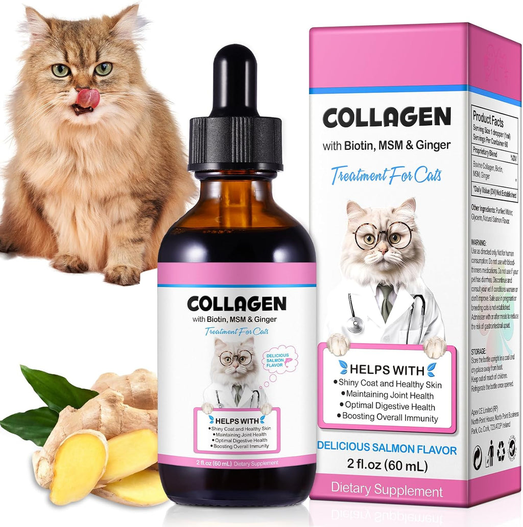 Colágeno para Gatos con MSM y Jengibre - Suplemento Líquido para Piel, Pelaje y Articulaciones (59 ml)