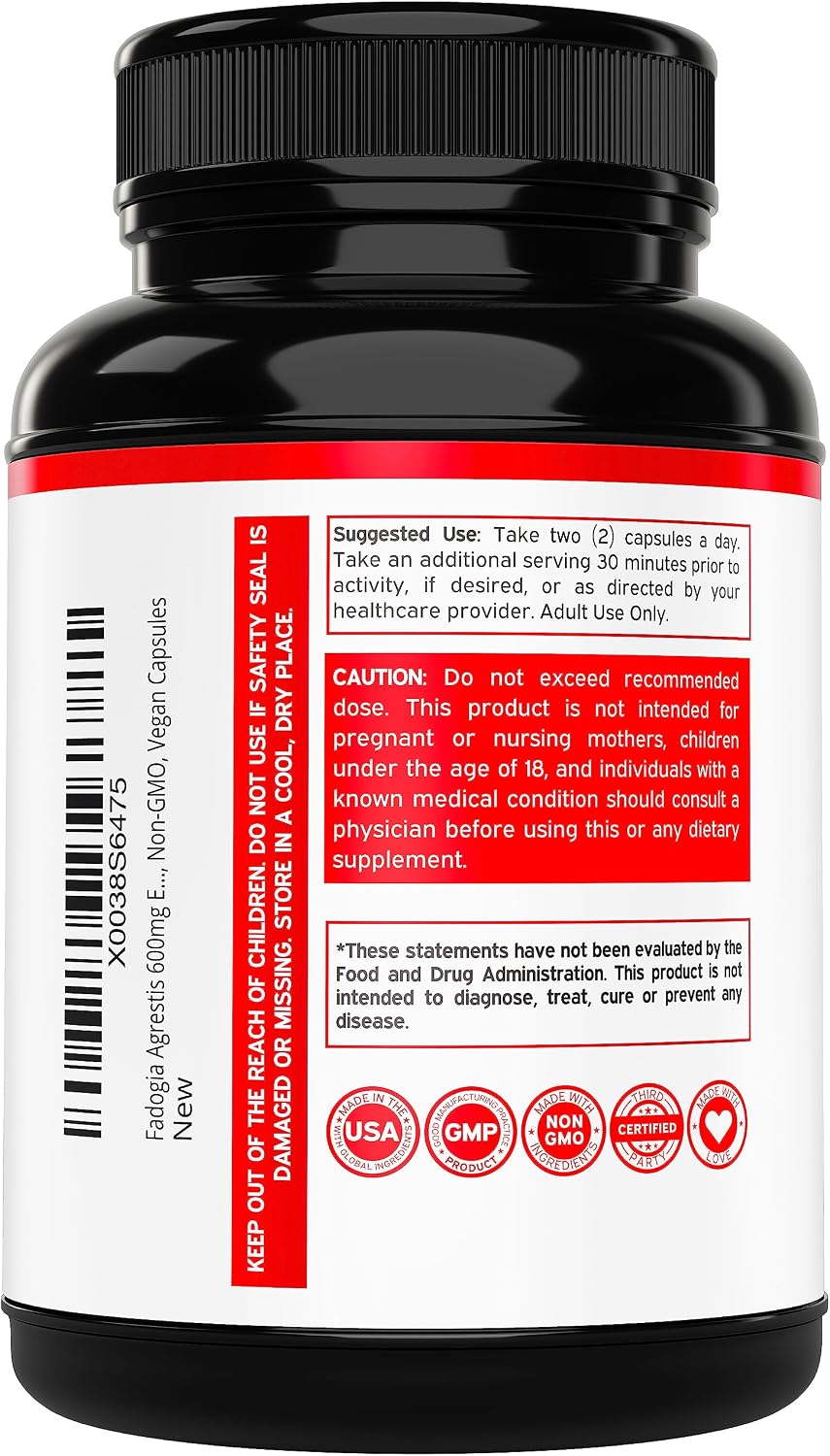 Fadogia Agrestis 600mg Extracto - 180 Cápsulas - Máxima Potencia - Vegano, Sin Gluten