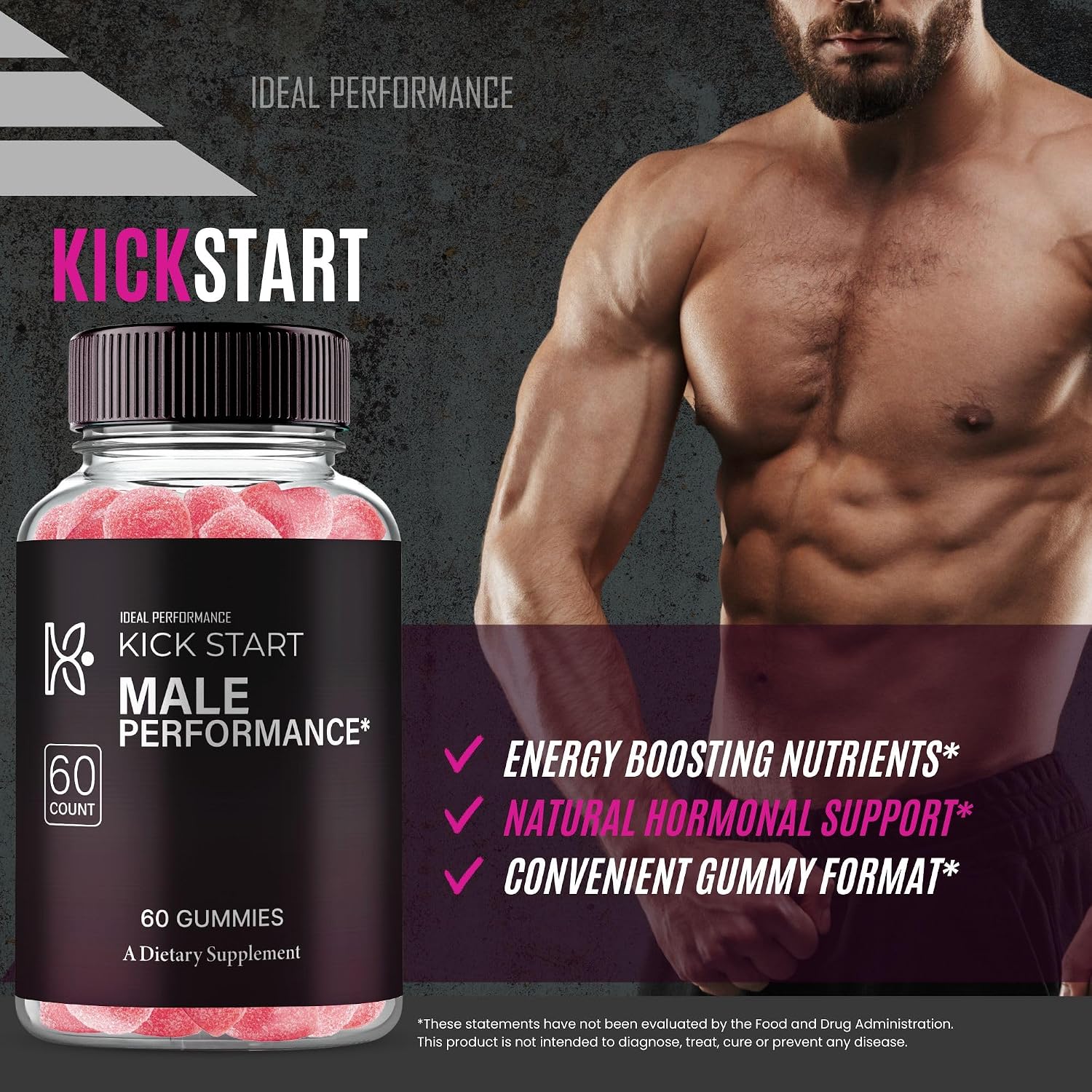 Kickstart Gummies, Gomitas Multivitamínicas para Hombre - Máximo Rendimiento, 5 Paquetes