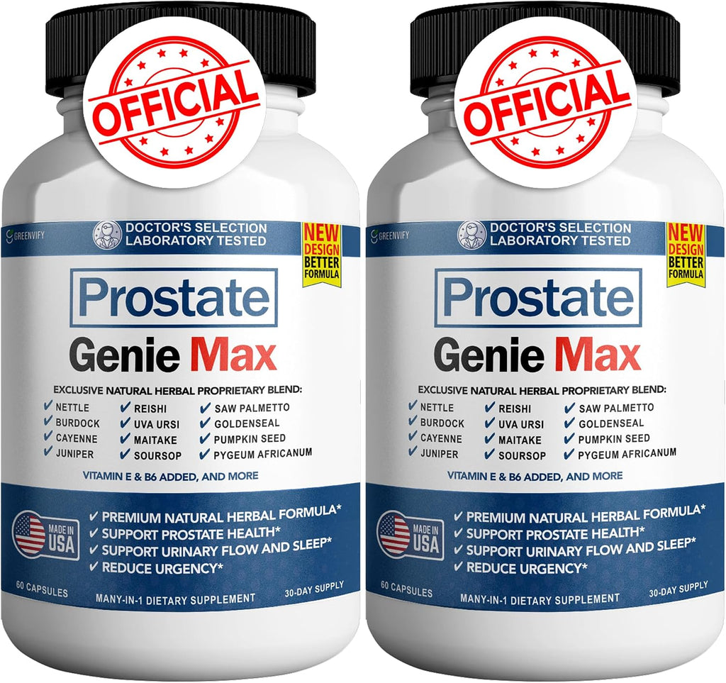 Prostate Genie Max - Apoyo Natural para la Próstata, Salud de la Vejiga y Flujo Urinario, 120 Cápsulas (Pack de 2)
