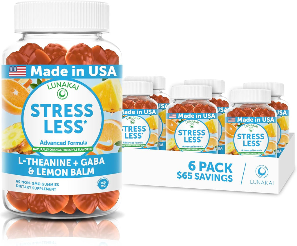Lunakai Calm & Stress Relief Gummies – Gomas calmantes con GABA y L-teanina, 60 unidades