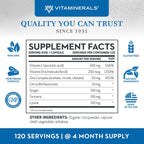 Vitaminerals® Z D C, Complejo de Zinc 50mg, Vitamina D3 250mcg, Vitamina C 500mg, con Jengibre, Lisina, Cúrcuma y Bioflavonoides - 120 Cápsulas Vegetarianas