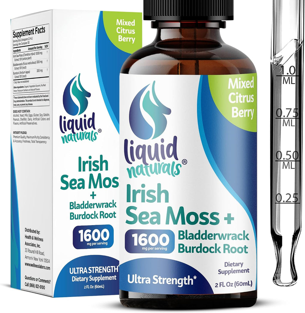 Irish Sea Moss Drops - Sabor Cítricos Bayas - 92+ Minerales y Vitaminas Esenciales - 60 ml