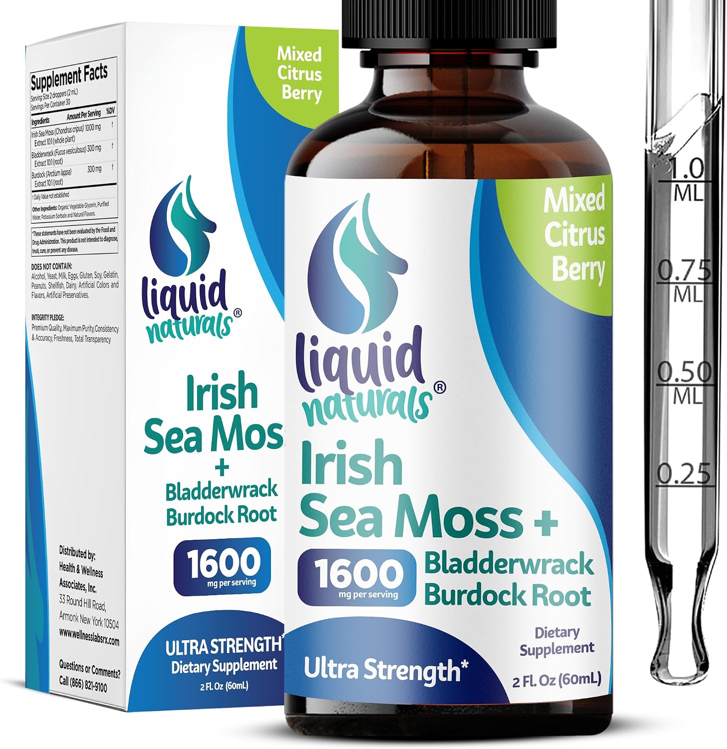 Gotas de Irish Sea Moss - Sabor Cítricos y Bayas - 92+ Minerales y Vitaminas Esenciales - 60 ml