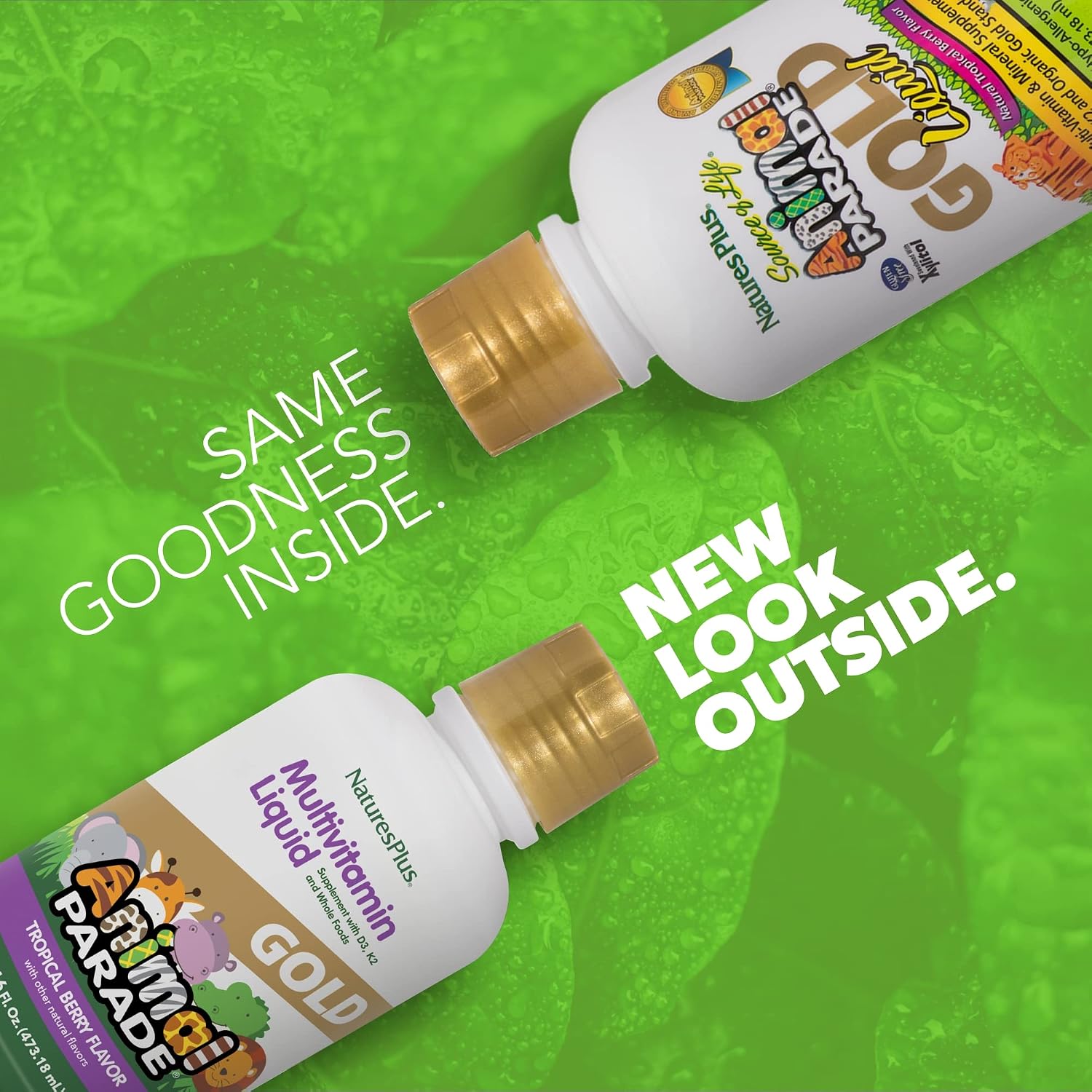 NaturesPlus Animal Parade Gold Multivitamínico Líquido para Niños - 473 ml (16 fl oz) - Sabor Tropical Berry