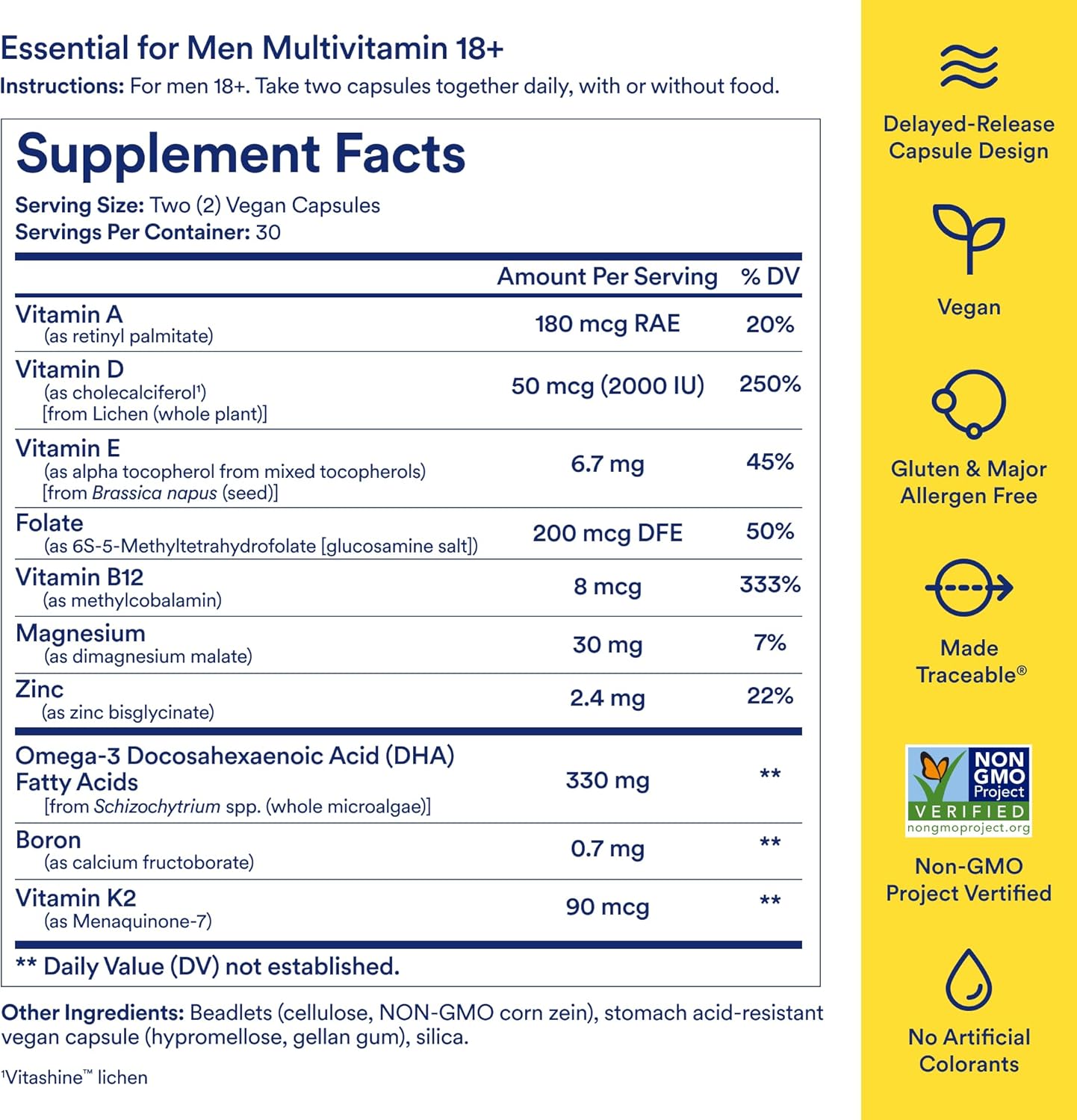 Ritual Multivitamínico para Hombres 18+ - Zinc, D3, B12, A, K2 - 60 Cápsulas (30 Dosis) - Vegano