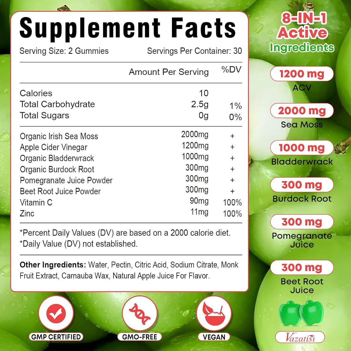Gominolas de Vinagre de Manzana con Musgo de – Zinc: Ayuda a mantener la piel, el cabello y las uñas en – Image 7