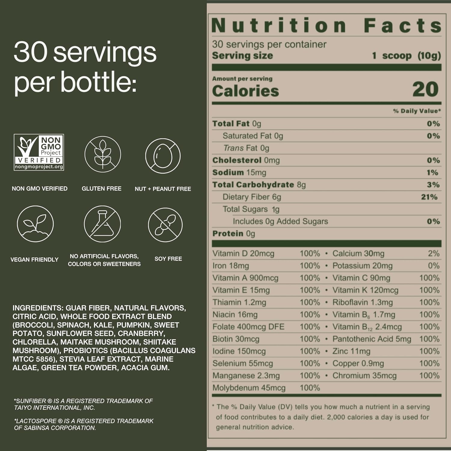 B.WILD Plant-Based Multivitamin Superfood Drink Mix – Refreshing Peach Green Tea – 30 Servings – Vegan, Gluten-Free