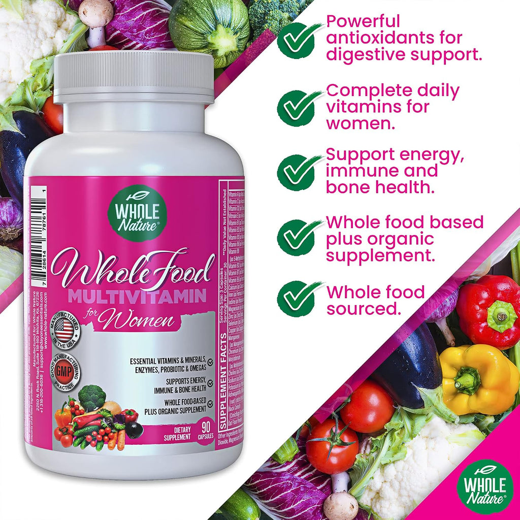 Whole Food Multivitamin for Women - Multivitamínico para Mujeres con Folato, B12, Probióticos y Omega - 90 Cápsulas