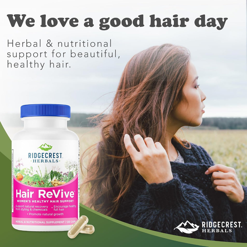 RidgeCrest Herbals Hair ReVive - Complemento Capilar con Biotina, Zinc y Cobre (120 Cápsulas, 30 Dosis)