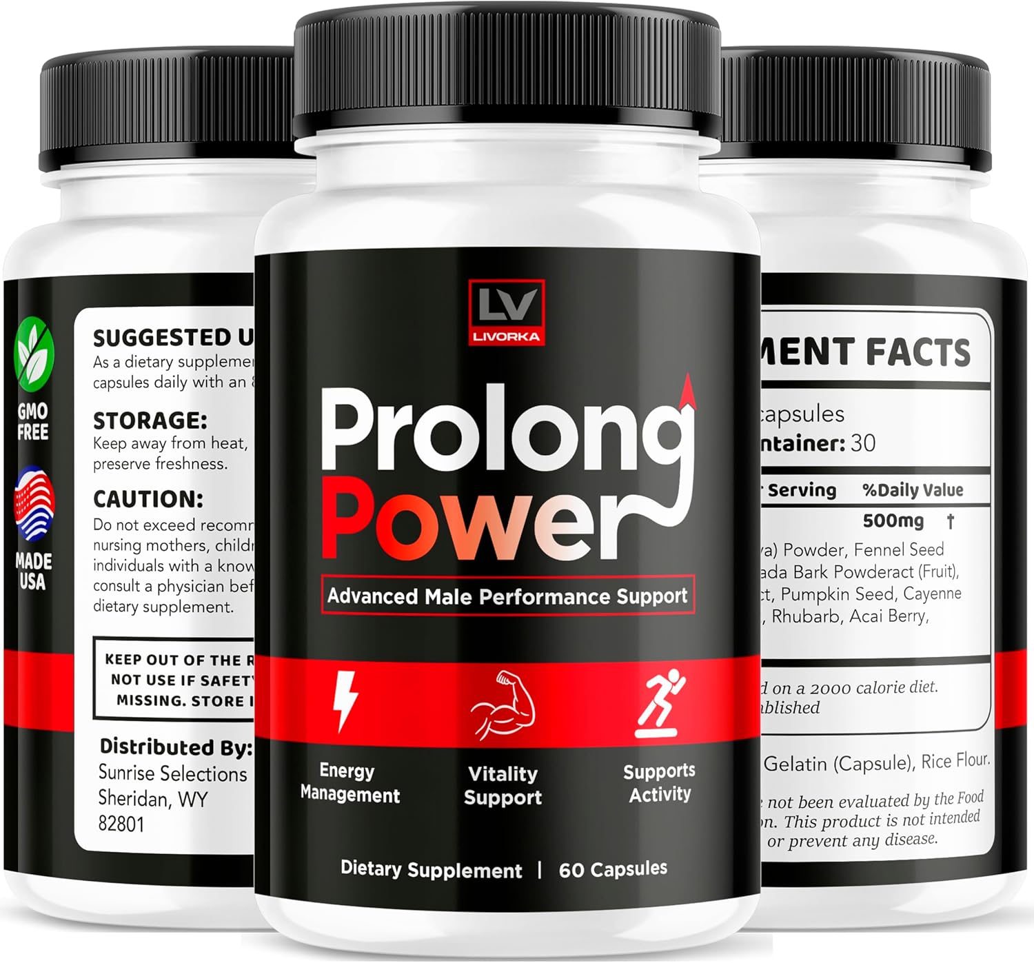 LIVORKA Prolong Power Pills para Hombres, 60 Cápsulas - Suplemento Masculino