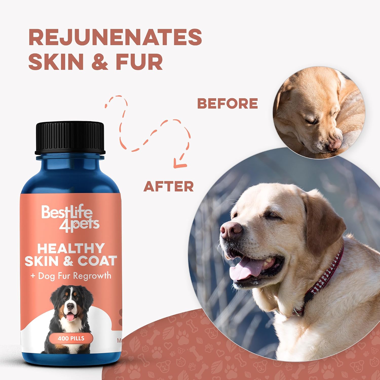 Suplemento Natural para la Piel y el Pelaje del Perro – Alivio Suave del Picor – 400 Comprimidos Pequeños Inodoros