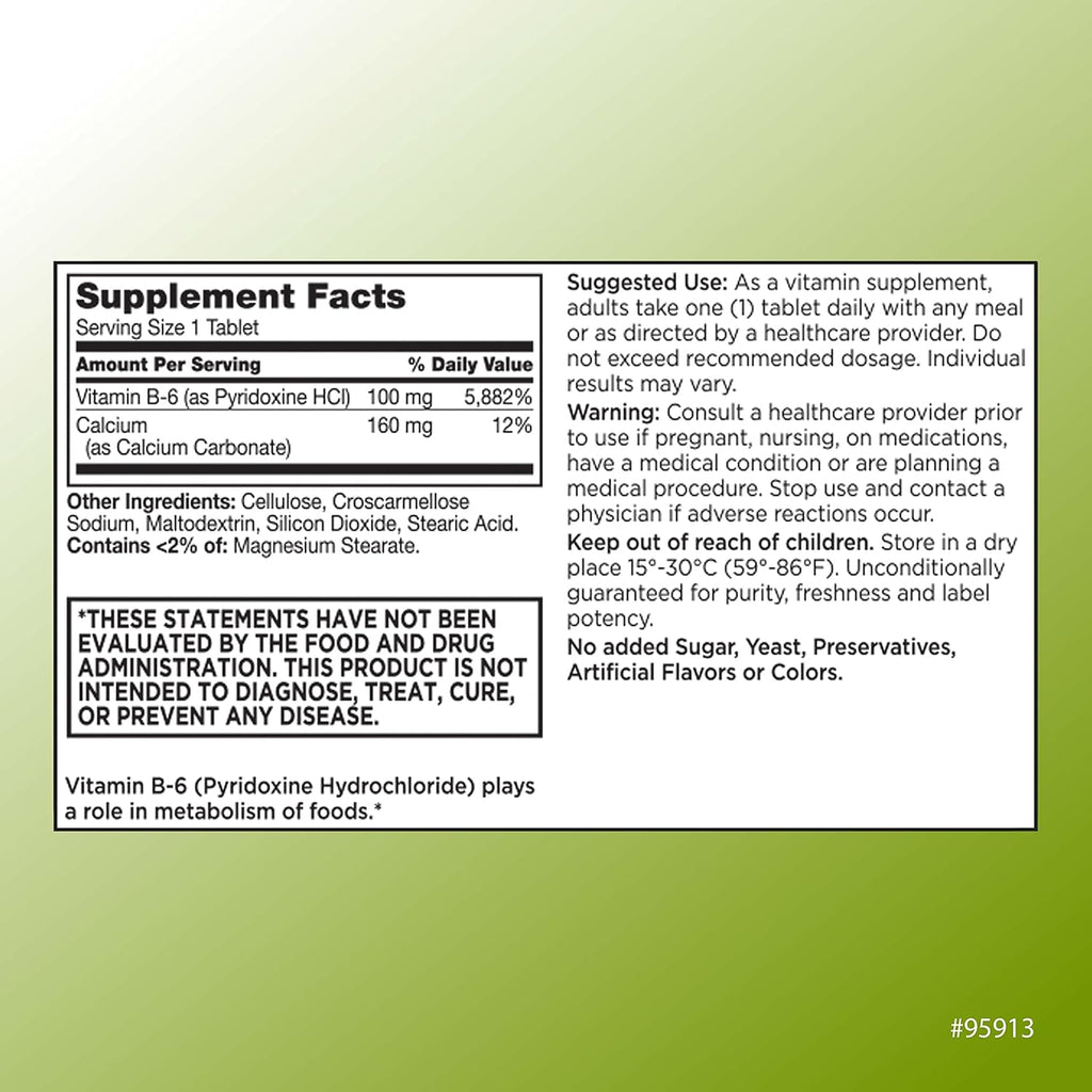 Quality Choice Vitamin B6 100mg - 300 Comprimidos (3 Envases de 100)