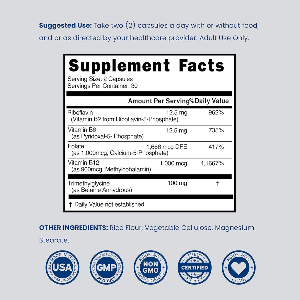 Multivitamínico Metilado - Complejo B Metilado con TMG y Metilfolato - Sin Gluten - 120 Cápsulas
